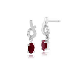 Classic Oval Ruby & Diamond Drop Earrings in 9ct White Gold