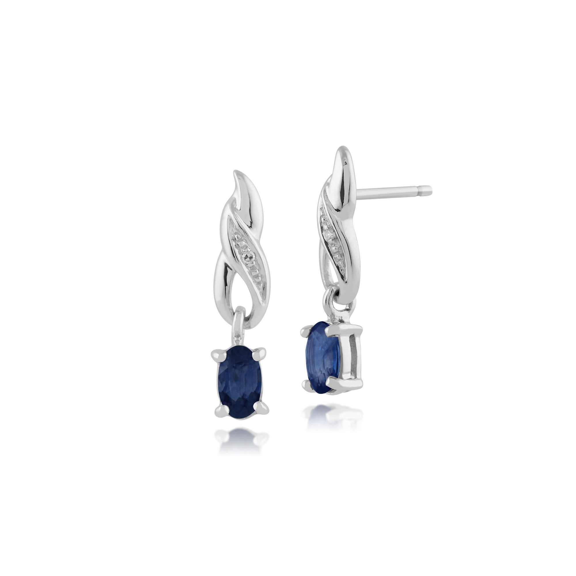 Classic Oval Sapphire & Diamond Drop Earrings in 9ct White Gold