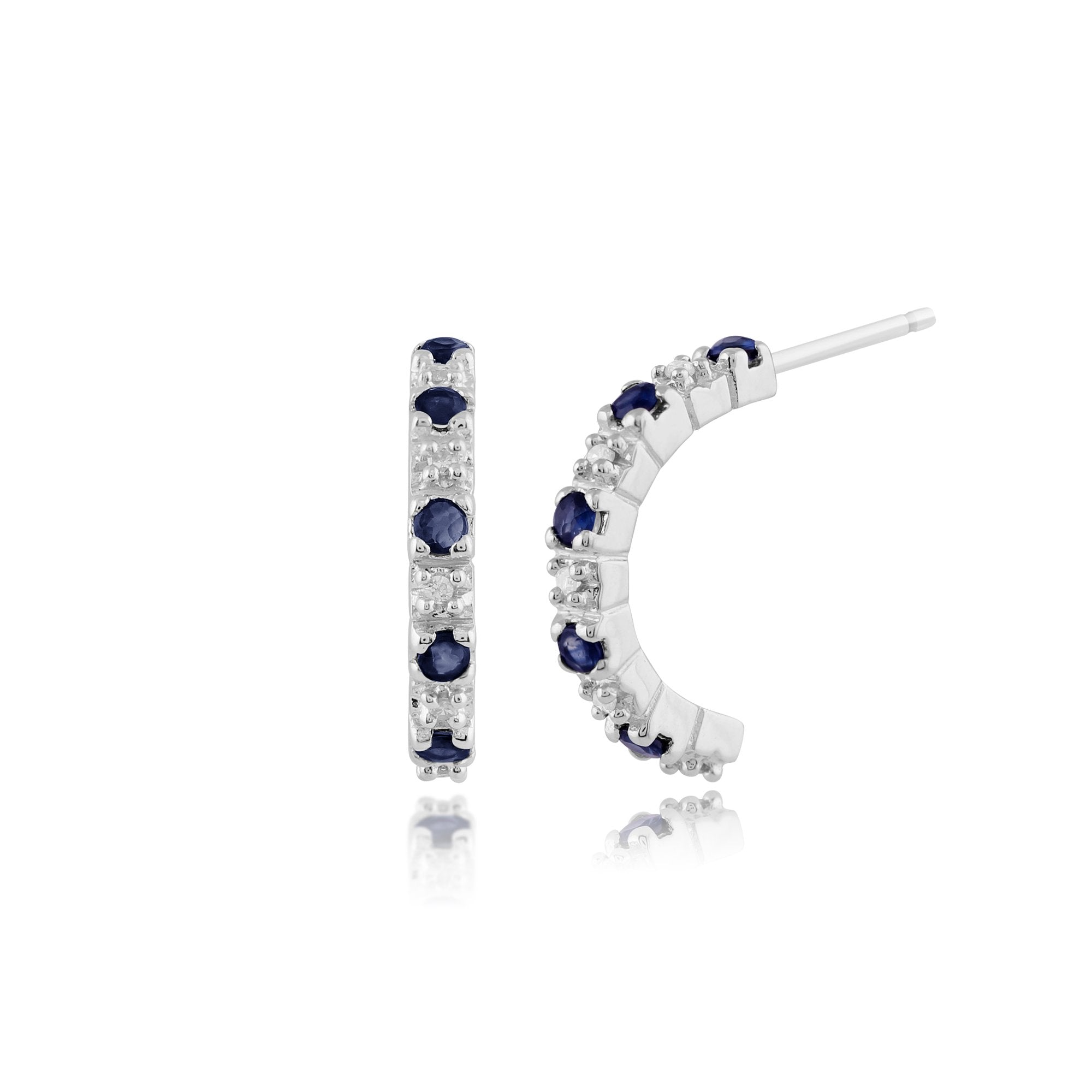 Classic Round Sapphire & Diamond Half Hoop Earrings & Half Eternity Ring Set in 9ct White Gold