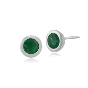 Classic Round Emerald Bezel Set Stud Earrings in 9ct White Gold