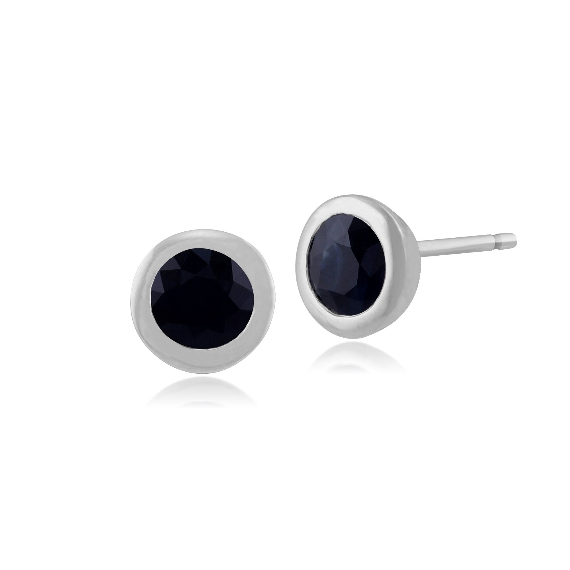 Classic Round Sapphire Bezel Set Stud Earrings in 9ct White Gold