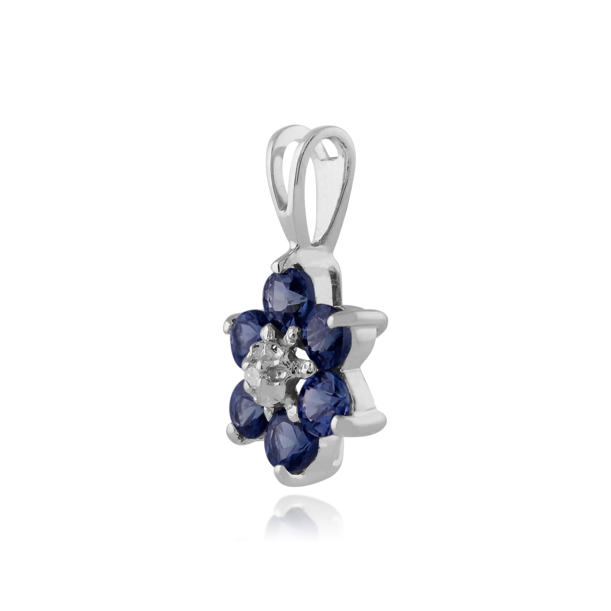 Floral Round Sapphire & Diamond Cluster Pendant in 9ct White Gold