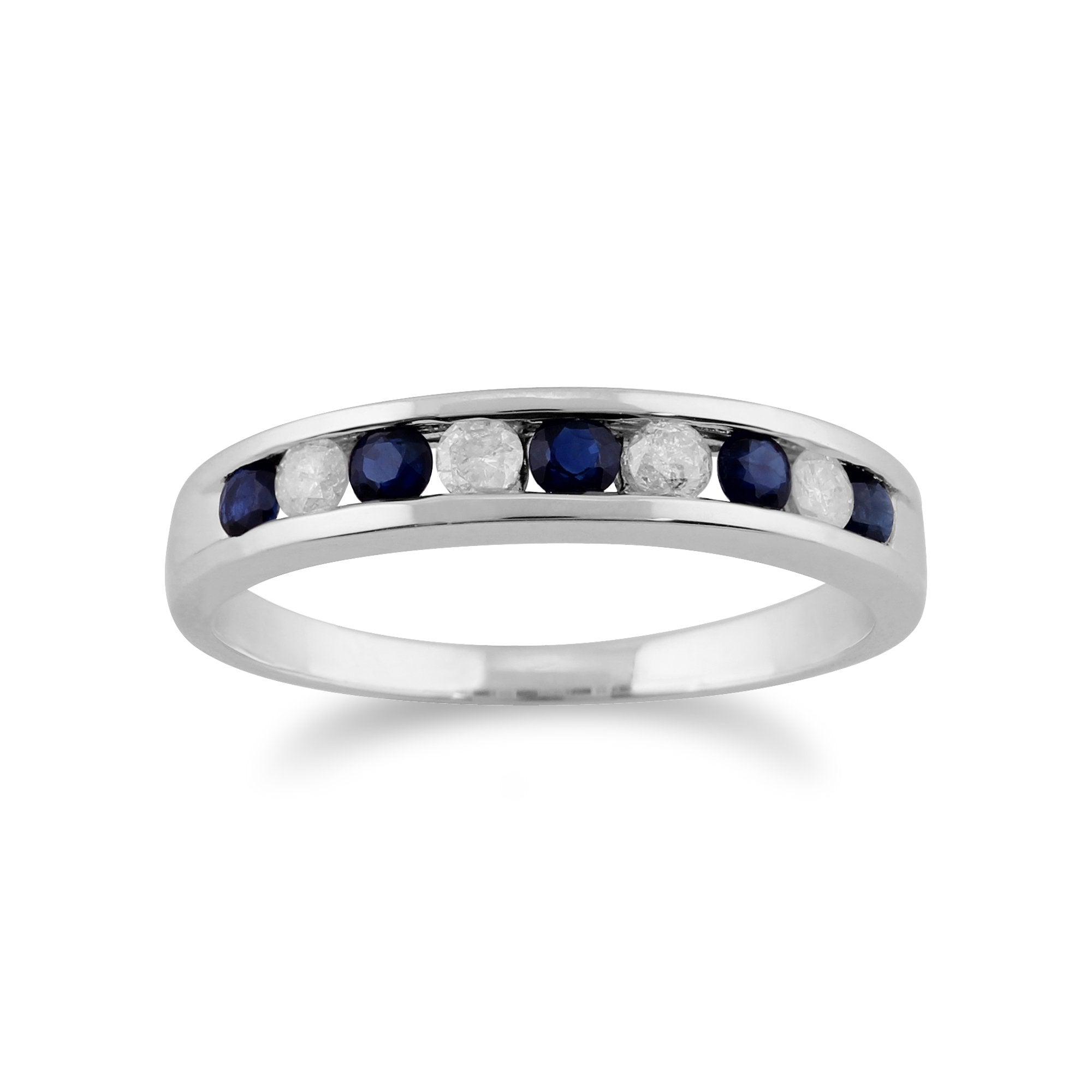 Classic Round Sapphire & Diamond 9ct White Gold Half Eternity Ring