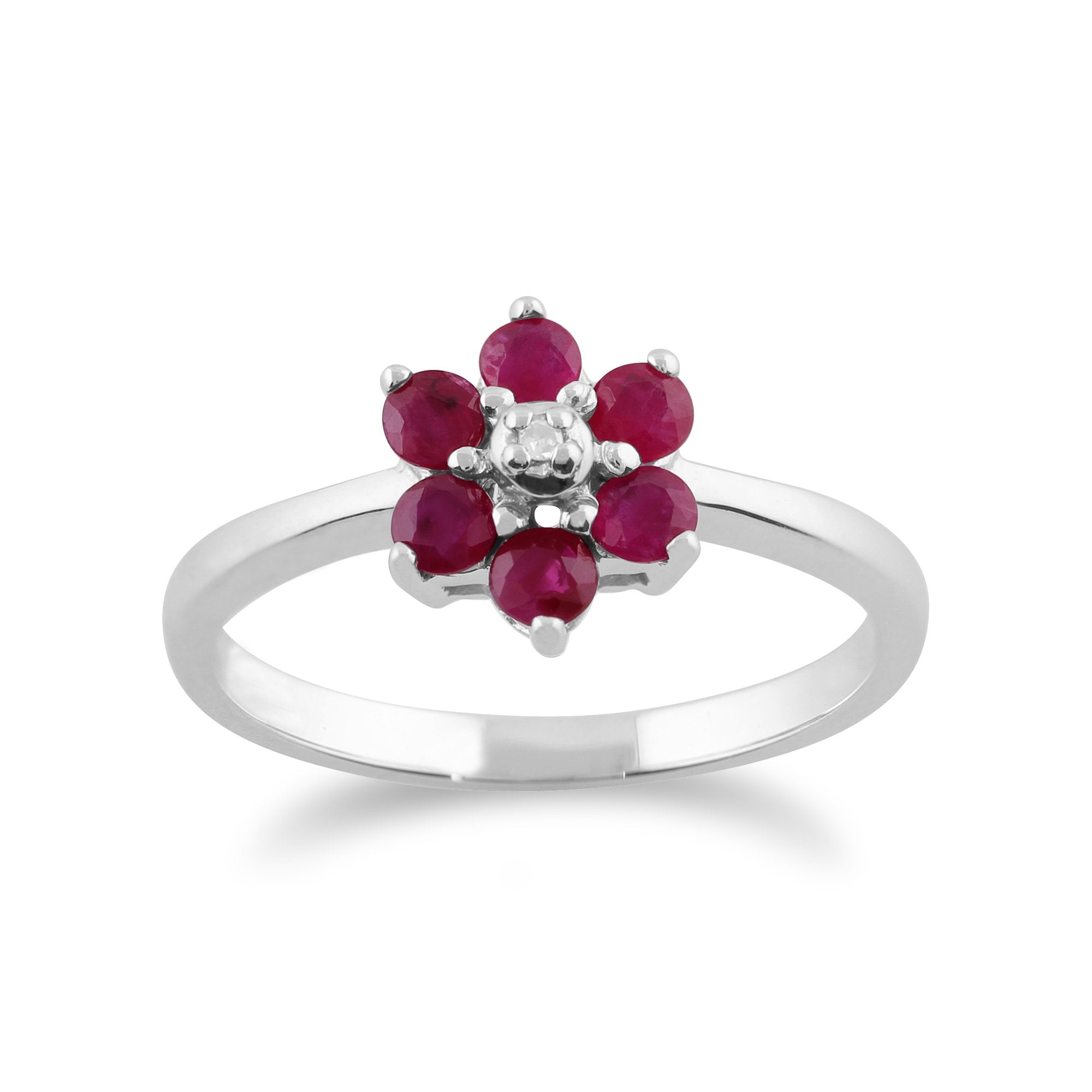 Floral Round Ruby & Diamond Cluster Ring in 9ct White Gold