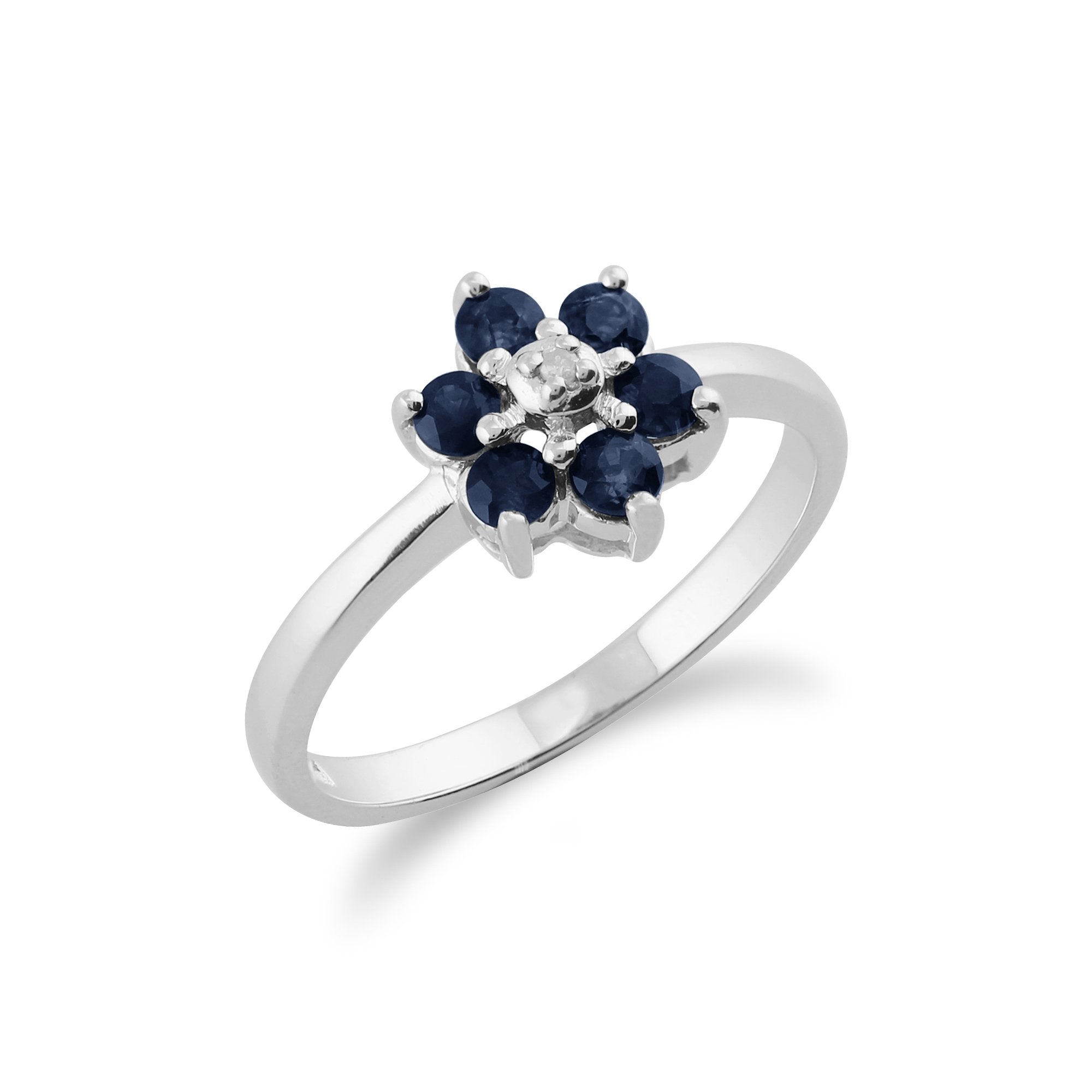 Floral Round Sapphire & Diamond Cluster Ring in 9ct White Gold Side