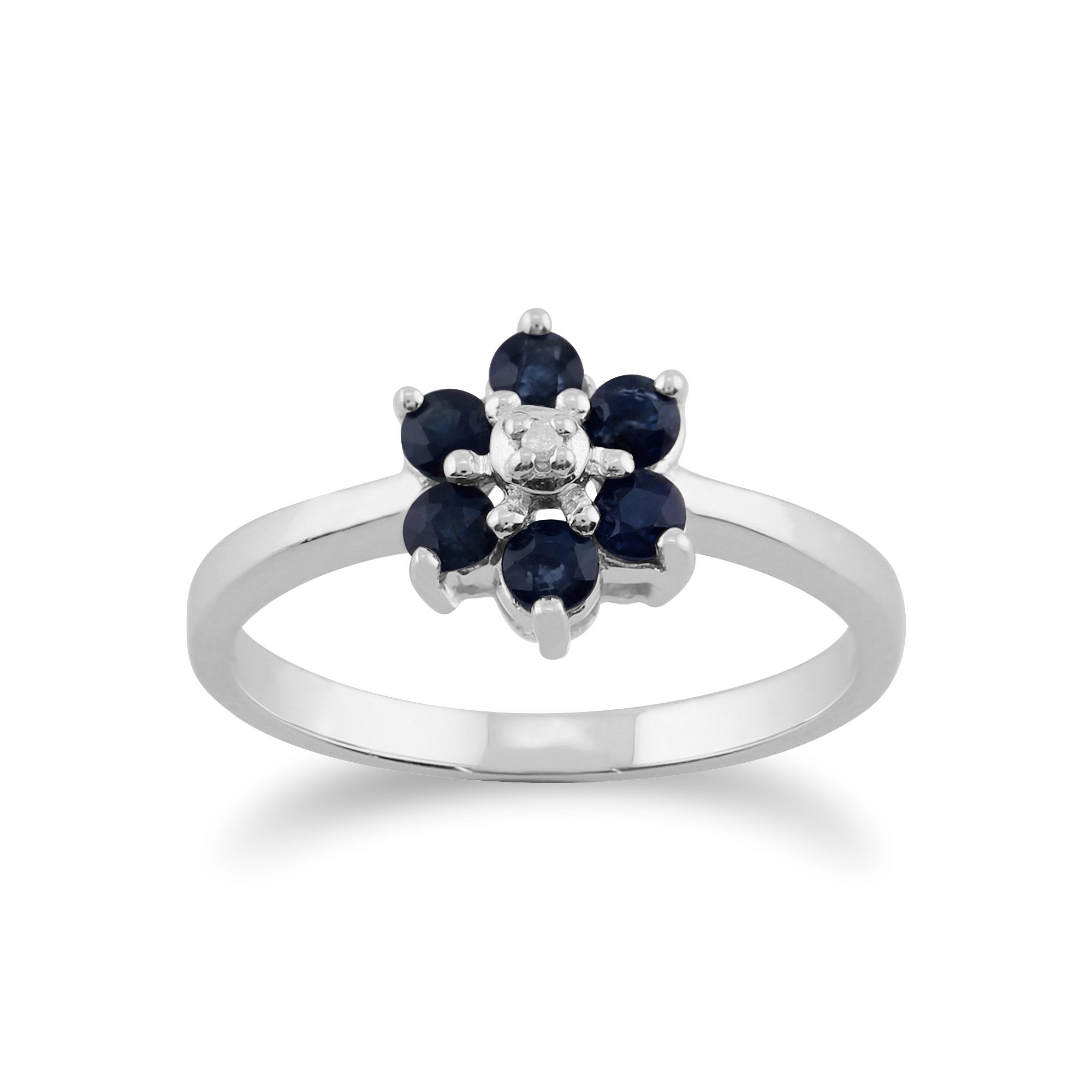 Floral Round Sapphire & Diamond Cluster Ring in 9ct White Gold