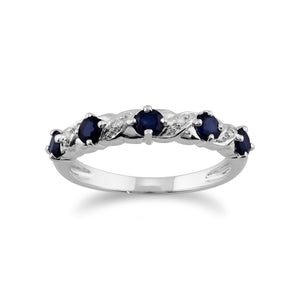 Classic Round Sapphire & Diamond Half Eternity Ring in White Gold