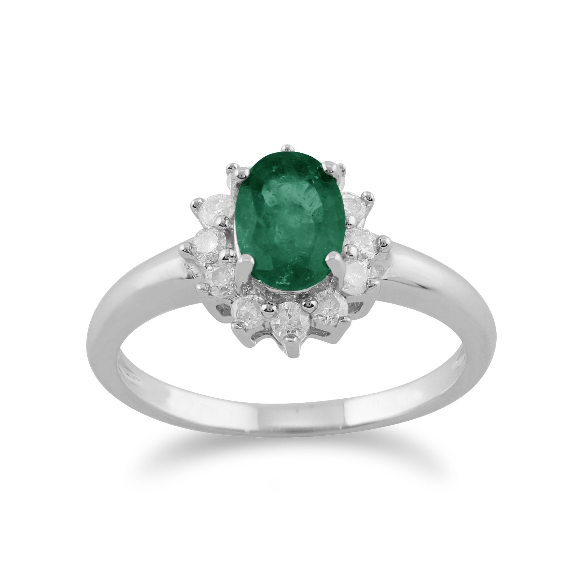 Classic Pear Emerald & Diamond Cluster Ring in 9ct White Gold
