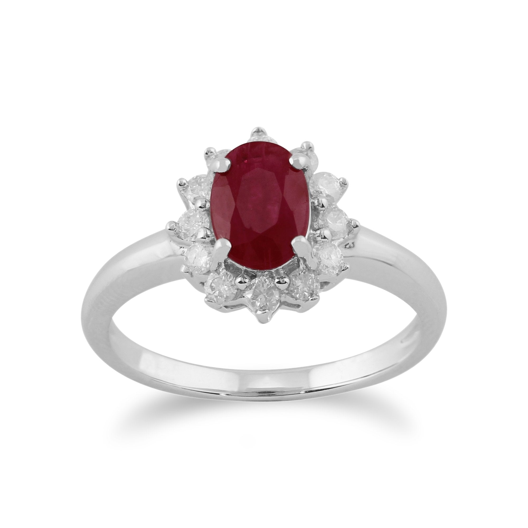 Classic Oval Ruby & Diamond Cluster Ring in 9ct White Gold