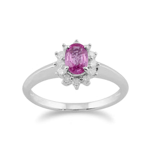 Classic Oval Pink Sapphire & Diamond Cluster Ring in 9ct White Gold
