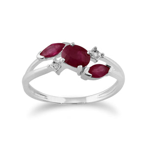 Classic Oval Ruby & Diamond Crossover Ring in 9ct White Gold