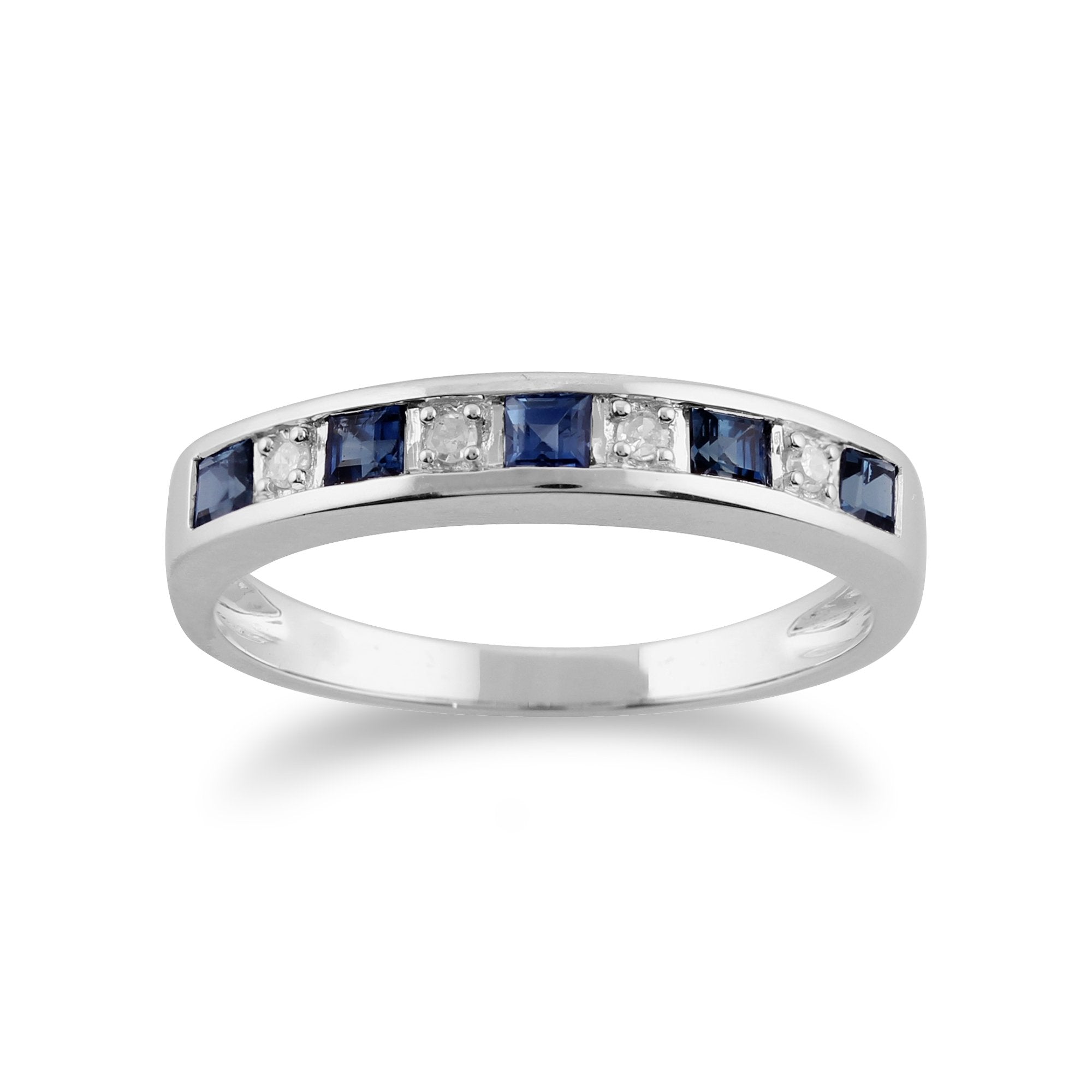 Classic Square Light Blue Sapphire & Diamond Half Eternity Ring in 9ct White Gold