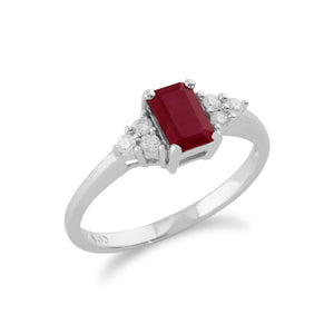 Classic Baguette Ruby & Diamond Ring in 9ct White Gold
