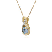 Collana con topazio azzurro, pendente a forma di bacio con topazio azzurro in oro giallo da 9 ct e diamante rotondo su catena da 45 cm