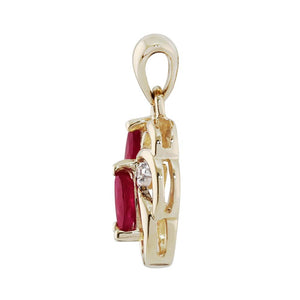 Floral Ruby & Diamond Pendant in 9ct Yellow Gold