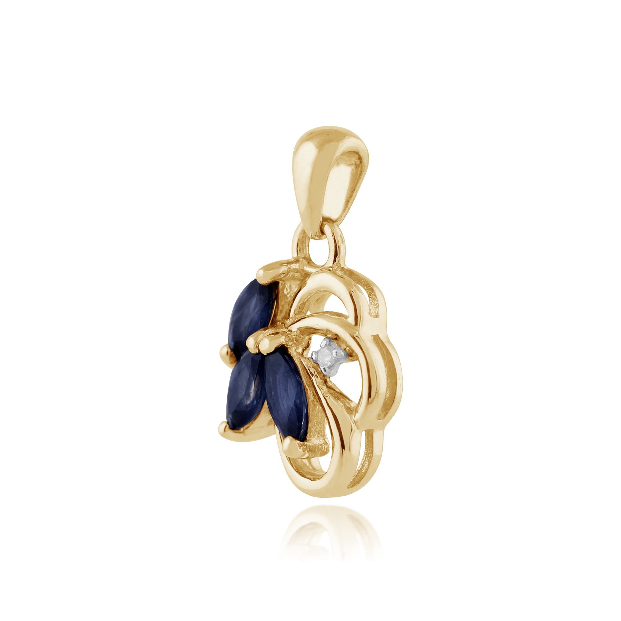 Floral Marquise Sapphire & Diamond Pendant in 9ct Yellow Gold