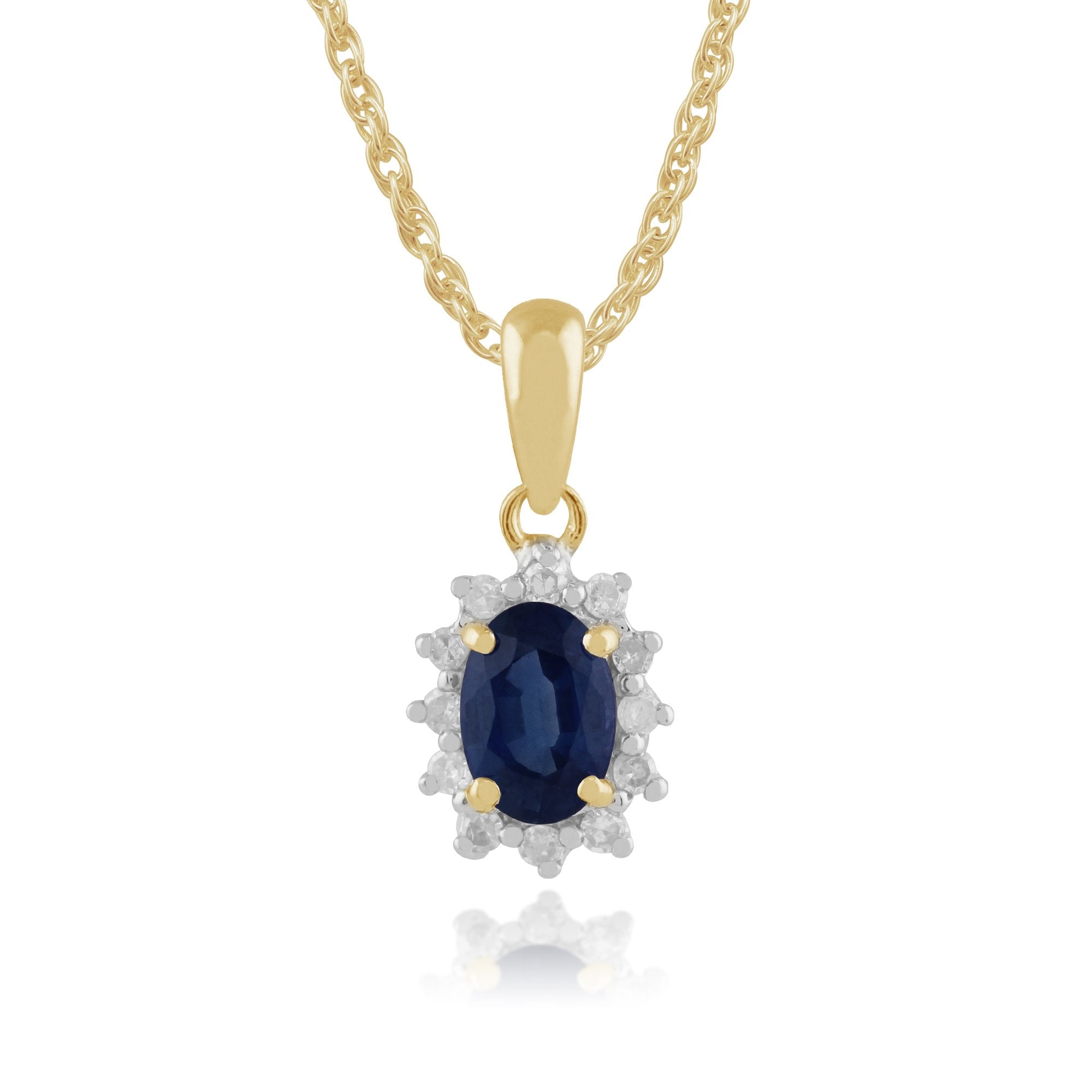 Classic Oval Sapphire & Diamond Cluster Pendant in 9ct Yellow Gold