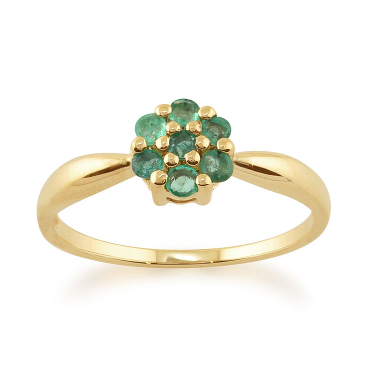 Anello Gemondo con smeraldo, anello a grappolo floreale con smeraldo naturale da 0,30 ct, in oro giallo da 9 ct