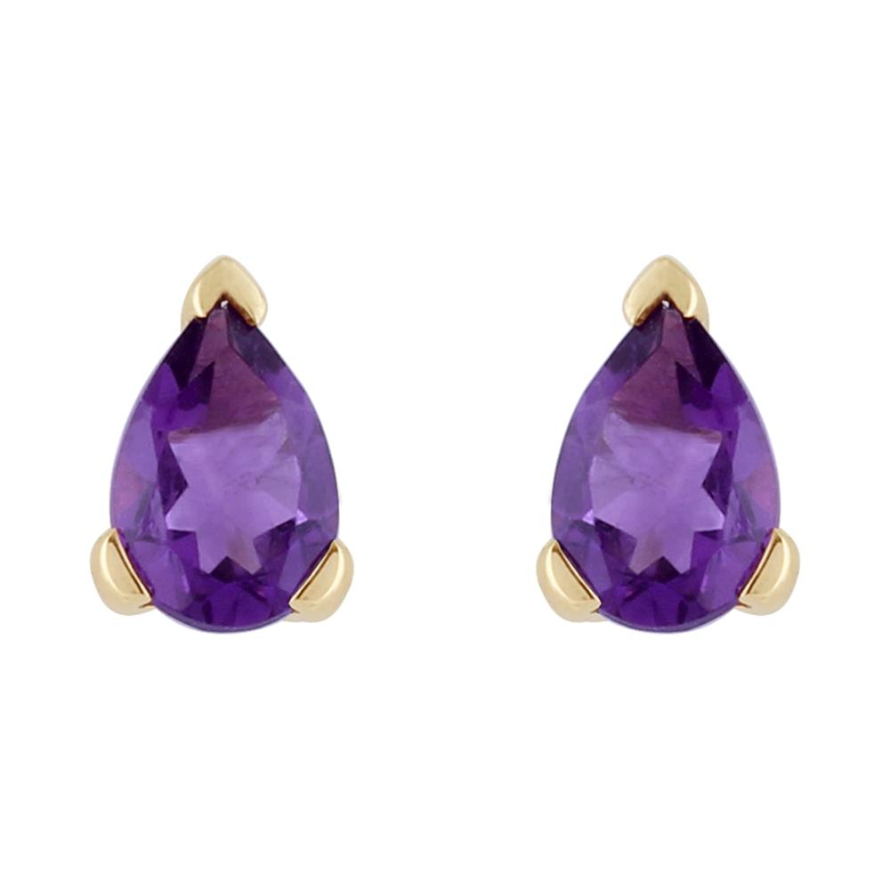 Classic Pear Amethyst Stud Earrings in 9ct Yellow Gold