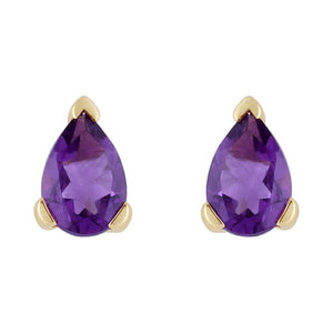 Classic Pear Amethyst Stud Earrings in 9ct Yellow Gold