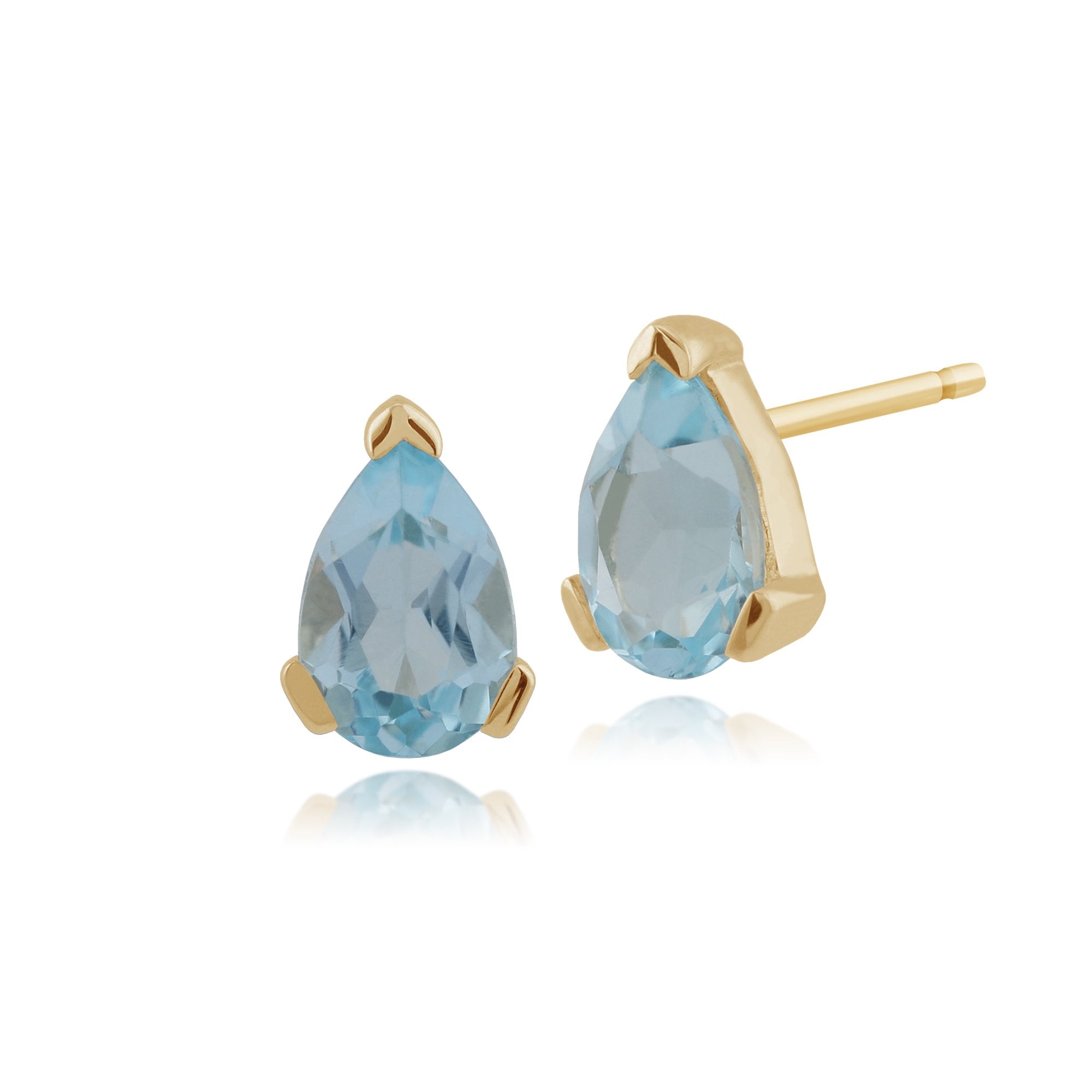 Classic Pear Blue Topaz Stud Earrings in 9ct Yellow Gold 6.5x4mm