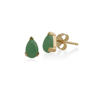 Classic Pear Jade Single Stone Stud Earrings & Pendant Set in 9ct Yellow Gold