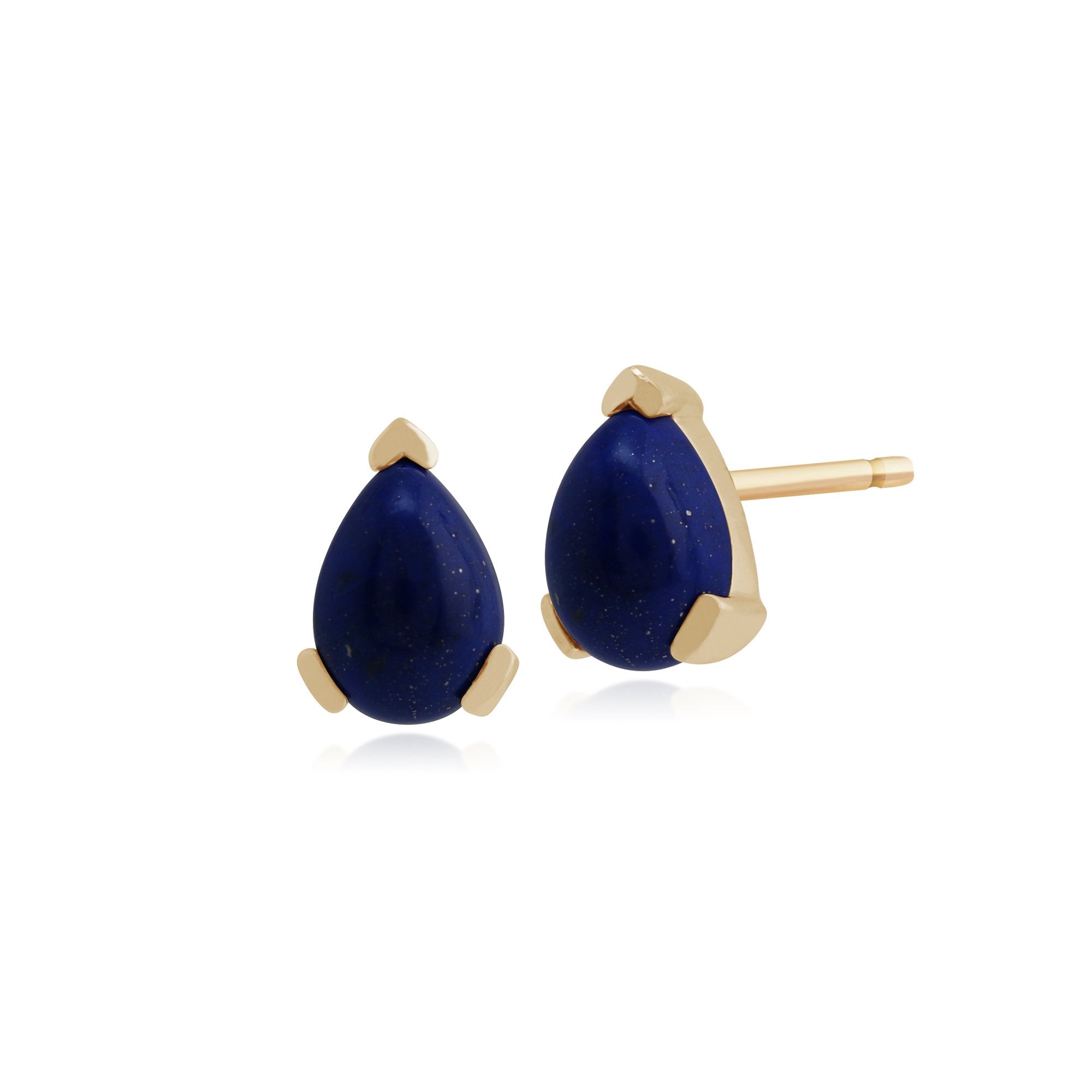 Classic Pear Lapis Lazuli Claw Set Stud Earrings in 9ct Yellow Gold