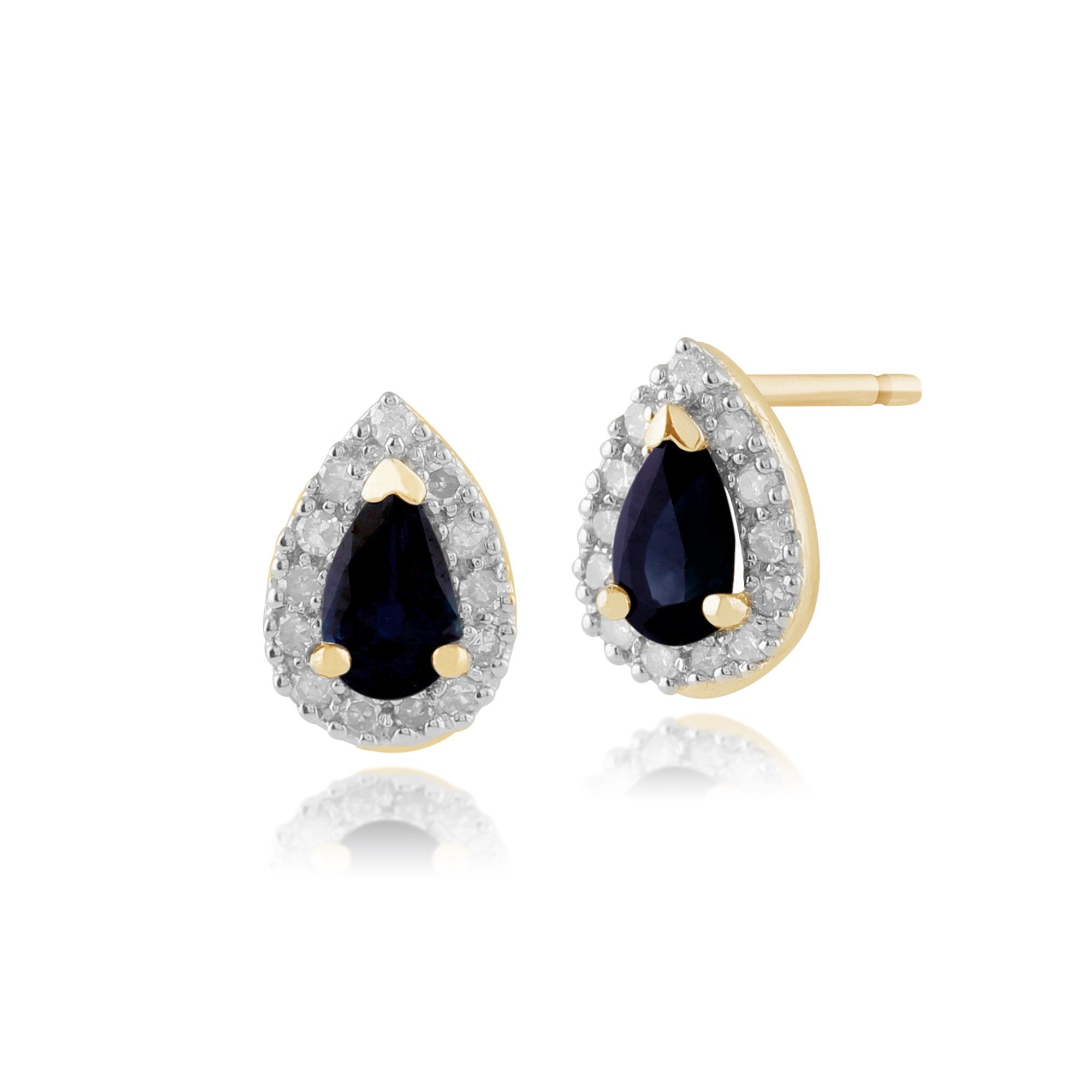 Classic Pear Sapphire & Diamond Cluster Stud Earrings in 9ct Yellow Gold