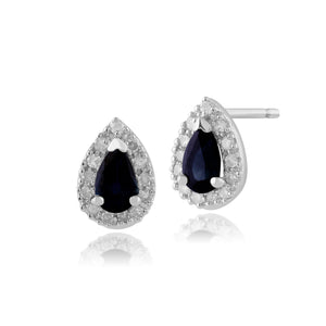 Classic Pear Sapphire & Diamond Cluster Stud Earrings in 9ct White Gold