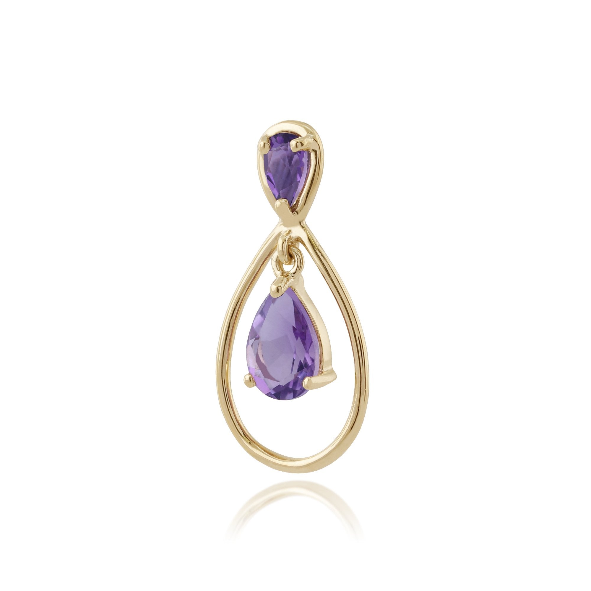Classic Pear & Round Amethyst Halo Frame Pendant in 9ct Yellow Gold