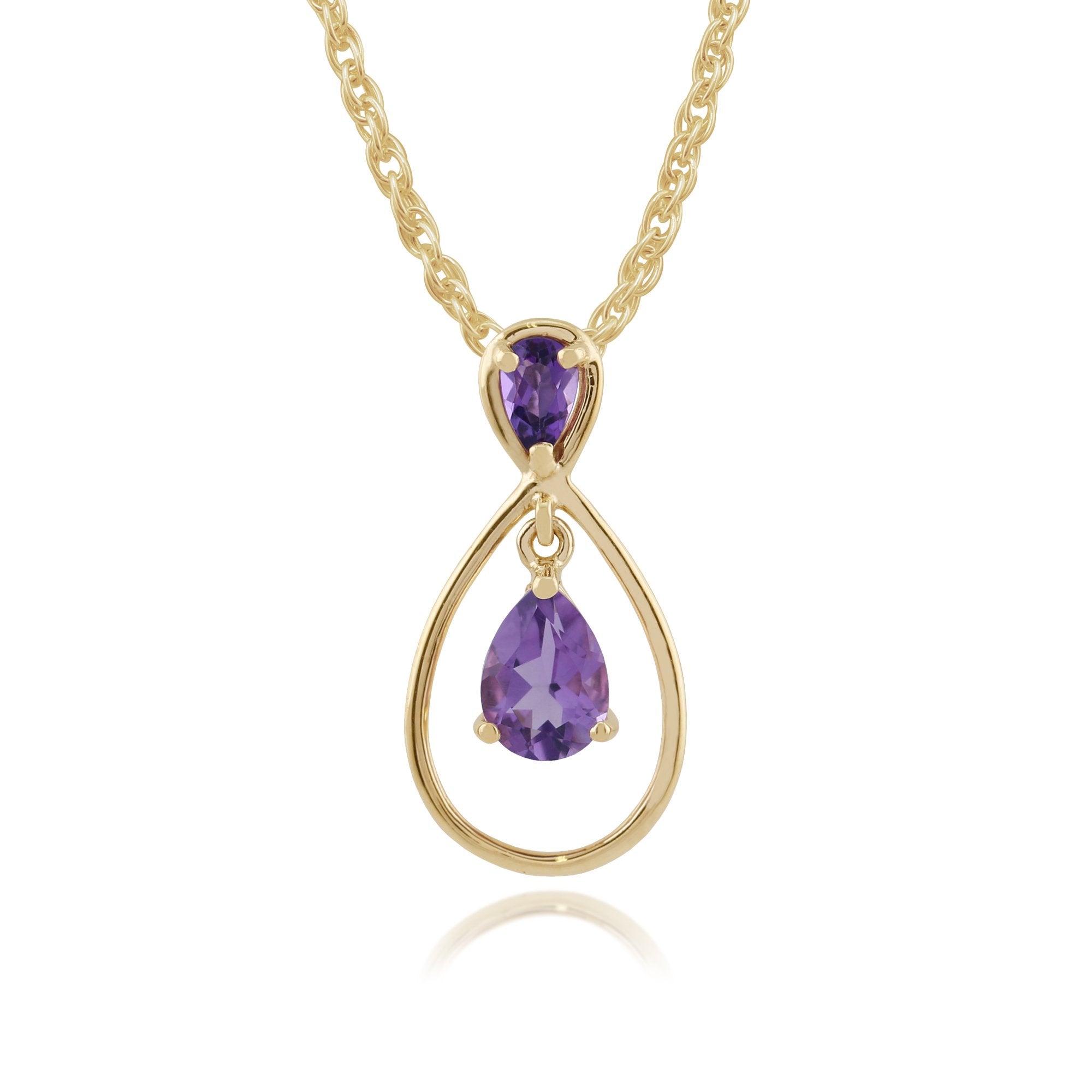 Classic Pear & Round Amethyst Halo Frame Pendant in 9ct Yellow Gold
