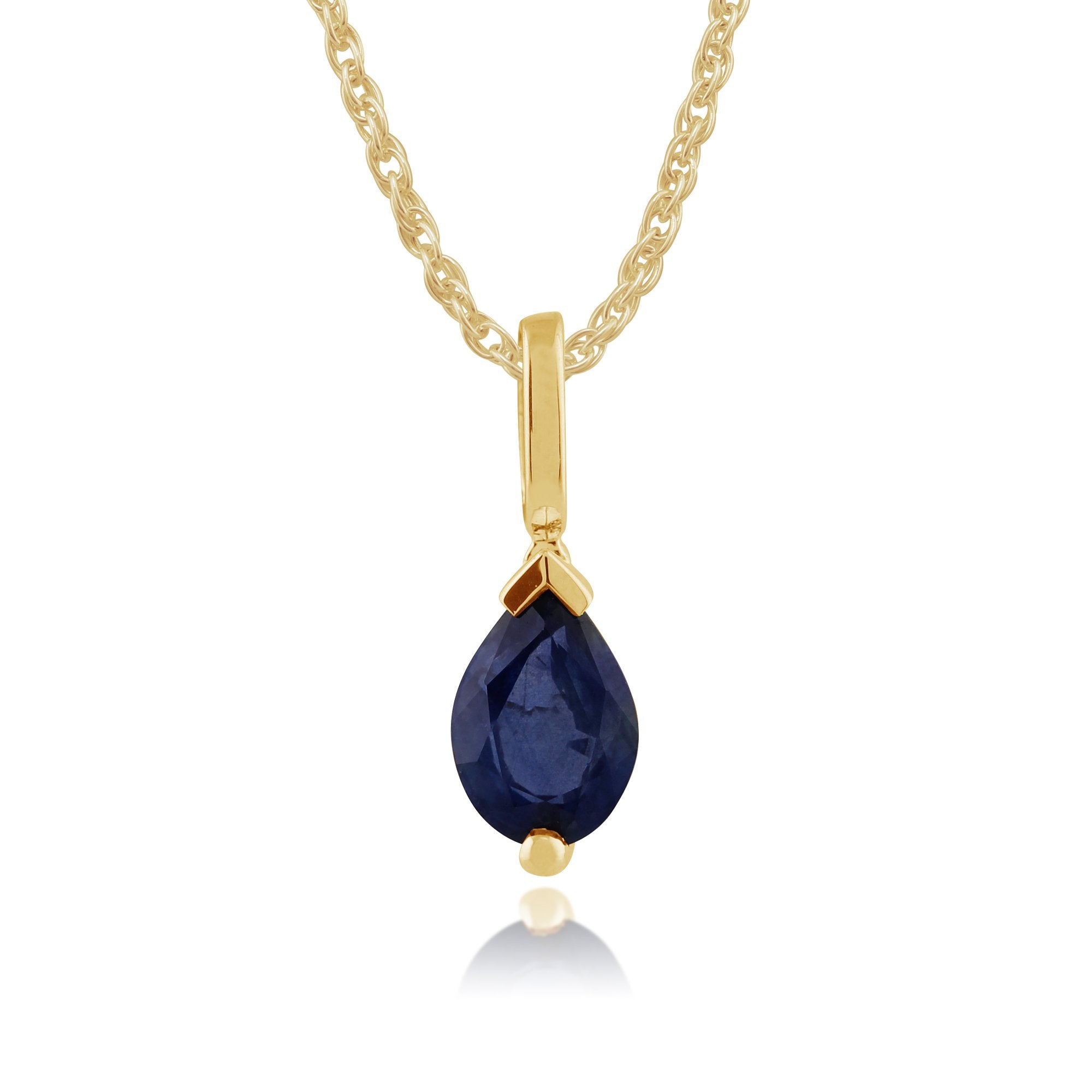 Classic Pear Light Blue Sapphire Pendant in 9ct Yellow Gold