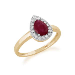 Classic Pear Shaped Ruby & Diamond Ring in 9ct Yellow Gold