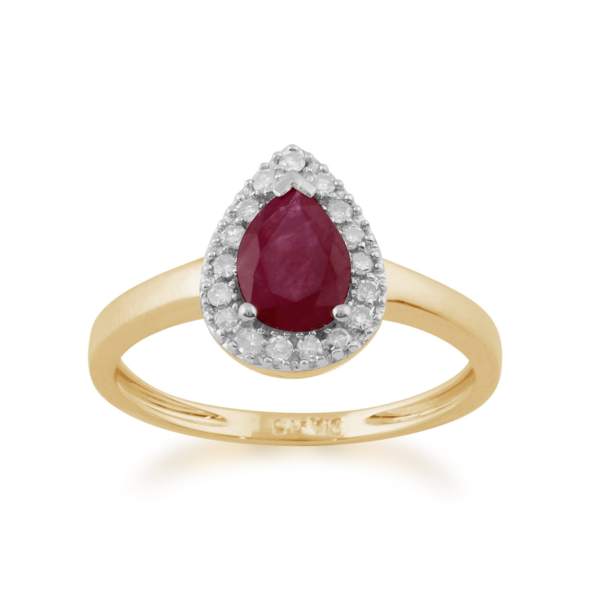 Classic Pear Shaped Ruby & Diamond Ring in 9ct Yellow Gold