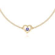 Bracciale con tanzanite cuore con pietra singola rotonda in oro giallo da 9 ct da 19 cm