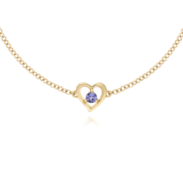 Bracciale con tanzanite cuore con pietra singola rotonda in oro giallo da 9 ct da 19 cm