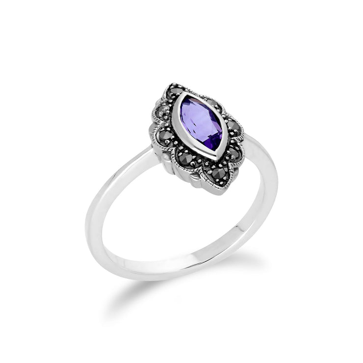 Anello Gemondo con ametista Argento sterling, marcasite di ametista e anello Art Nouveau - Ametista