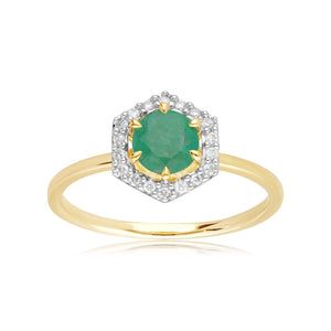 Anello di fidanzamento con effetto alone in oro giallo da 9 ct con smeraldo e diamanti da 0,38 ct