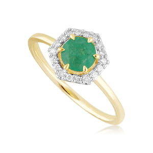 Anello di fidanzamento con effetto alone in oro giallo da 9 ct con smeraldo e diamanti da 0,38 ct