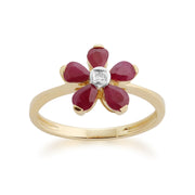 Anello floreale in oro giallo 375 con rubini e diamanti