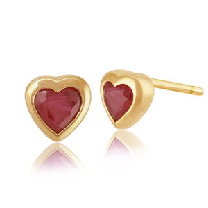 9ct Yellow Gold 0.25ct Natural Ruby Heart Stud Earrings Image