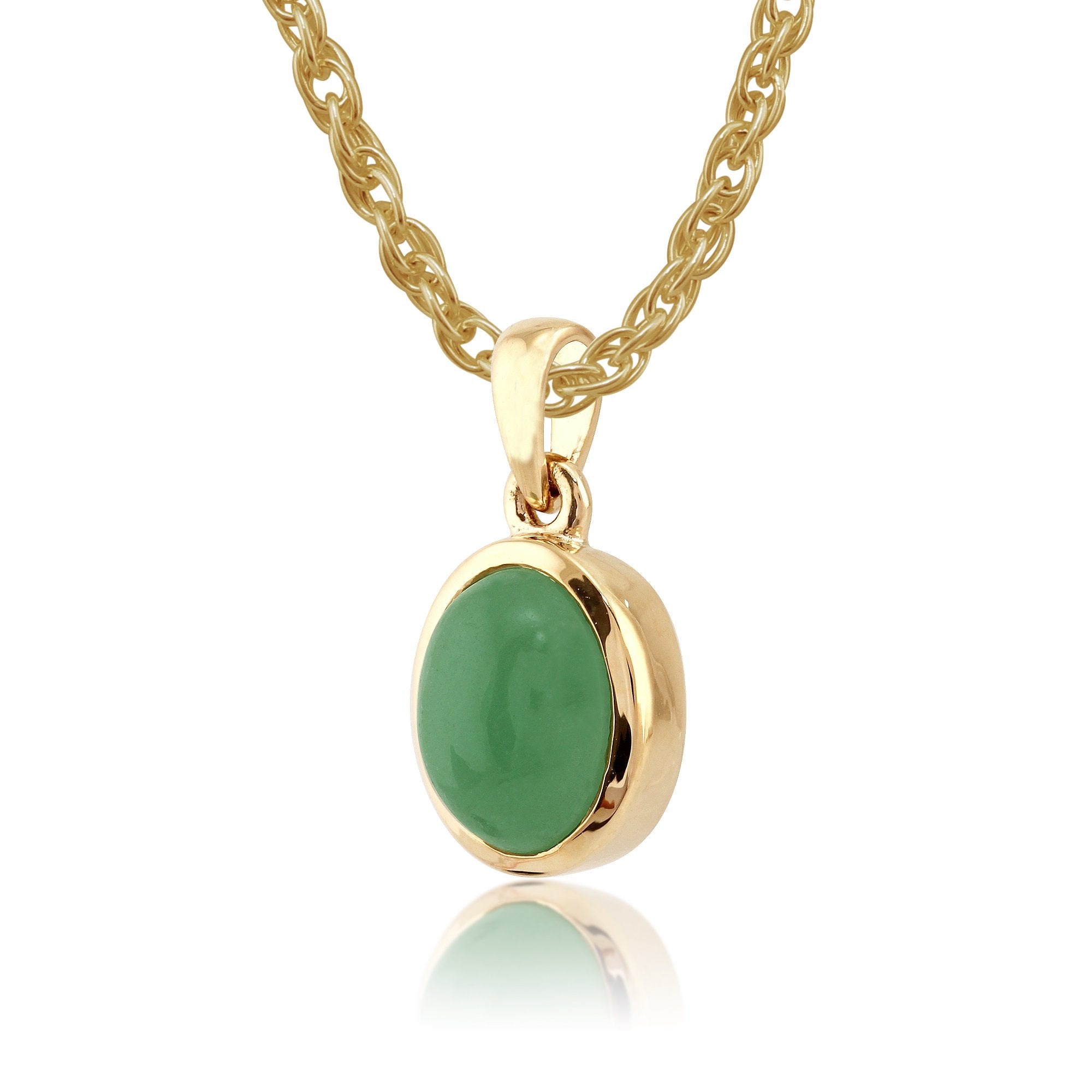 Classic Oval Dyed Green Jade Bezel Pendant & Cocktail Ring Set in 9ct Yellow Gold
