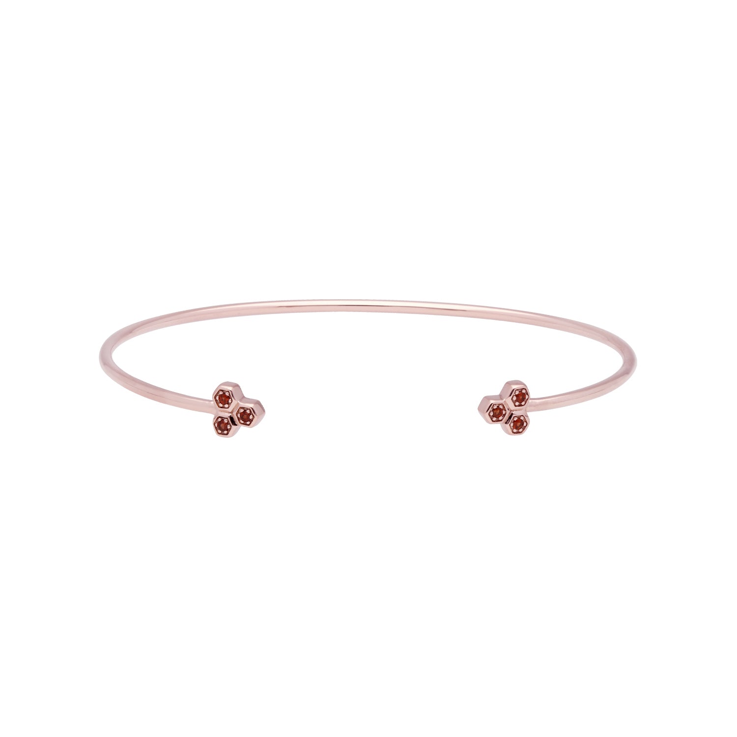 Bracciale rigido trilogy geometrico con granati in oro rosa da 9 ct