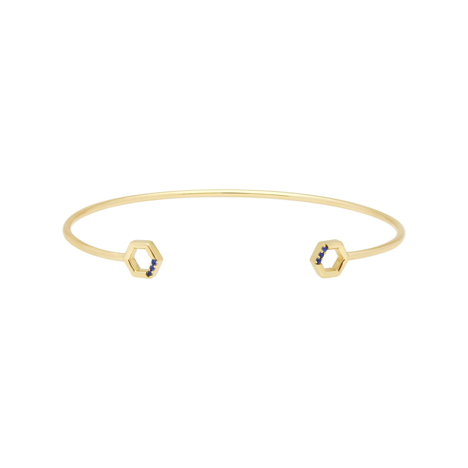 Bracciale rigido Aperto esagono con pavé di zaffiri in oro giallo da 9 ct