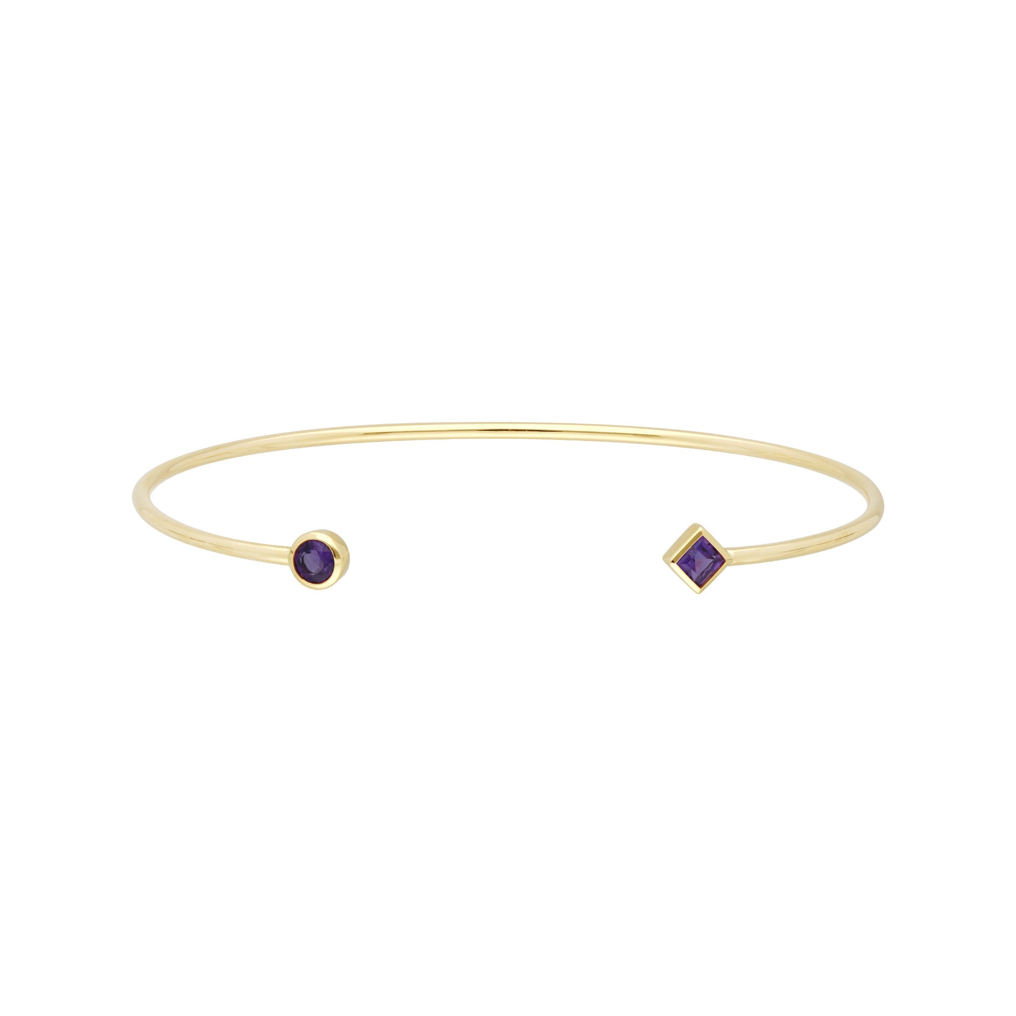 Bracciale rigido Aperto geometrico con ametista in oro giallo da 9 ct