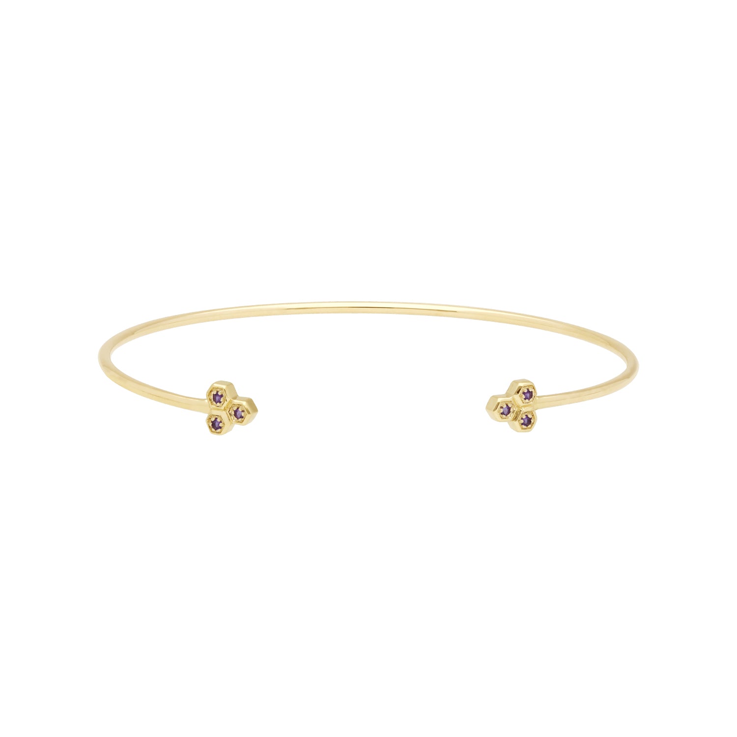 Bracciale rigido geometrico trilogy con ametista in oro giallo da 9 ct