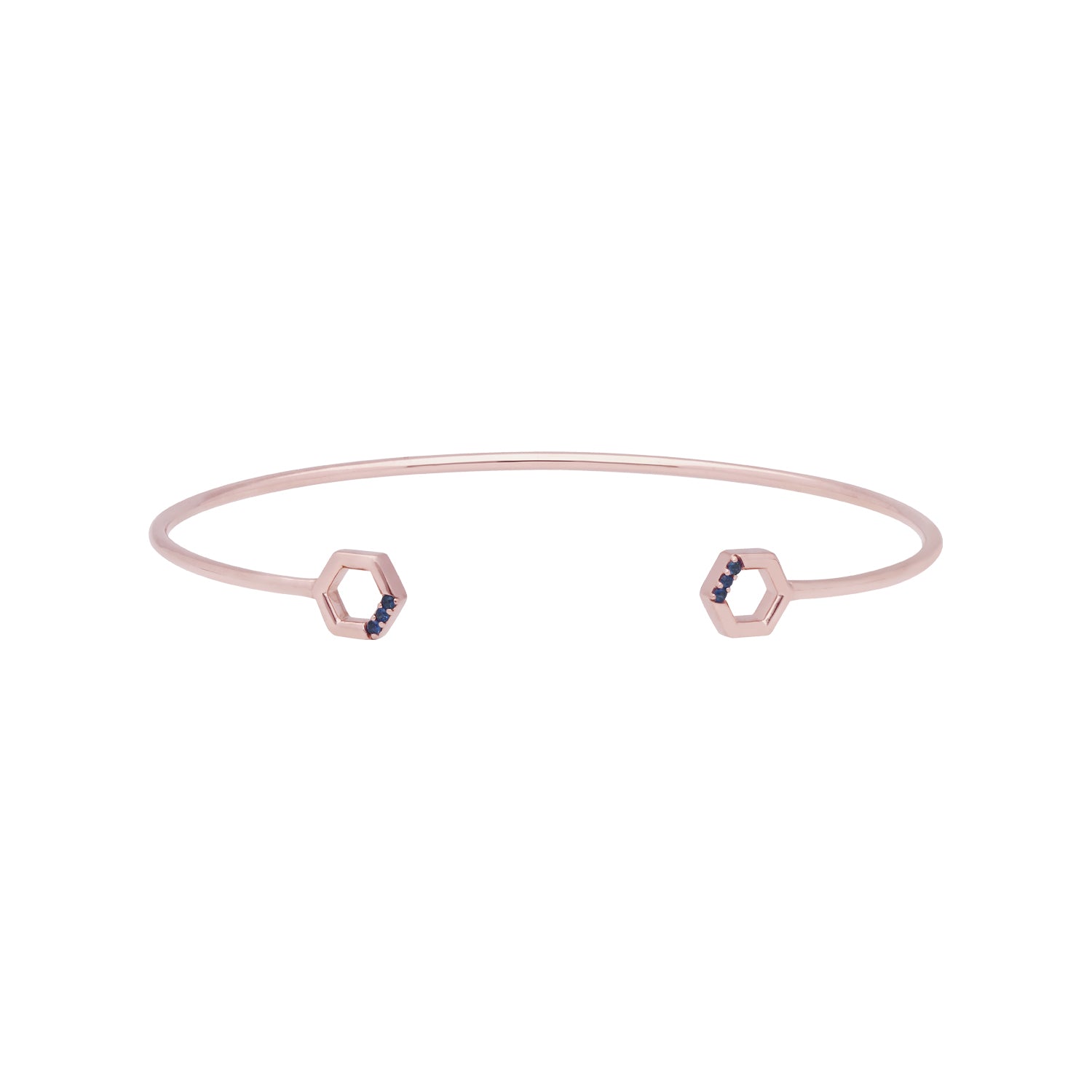 Bracciale rigido Aperto esagono con pavé di zaffiri in oro rosa da 9 ct