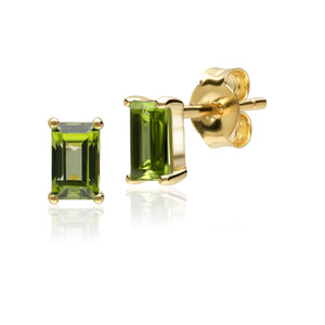 Classic  Peridot Single Stone Baguette Stud Earrings & Necklace Set in 9ct Yellow Gold