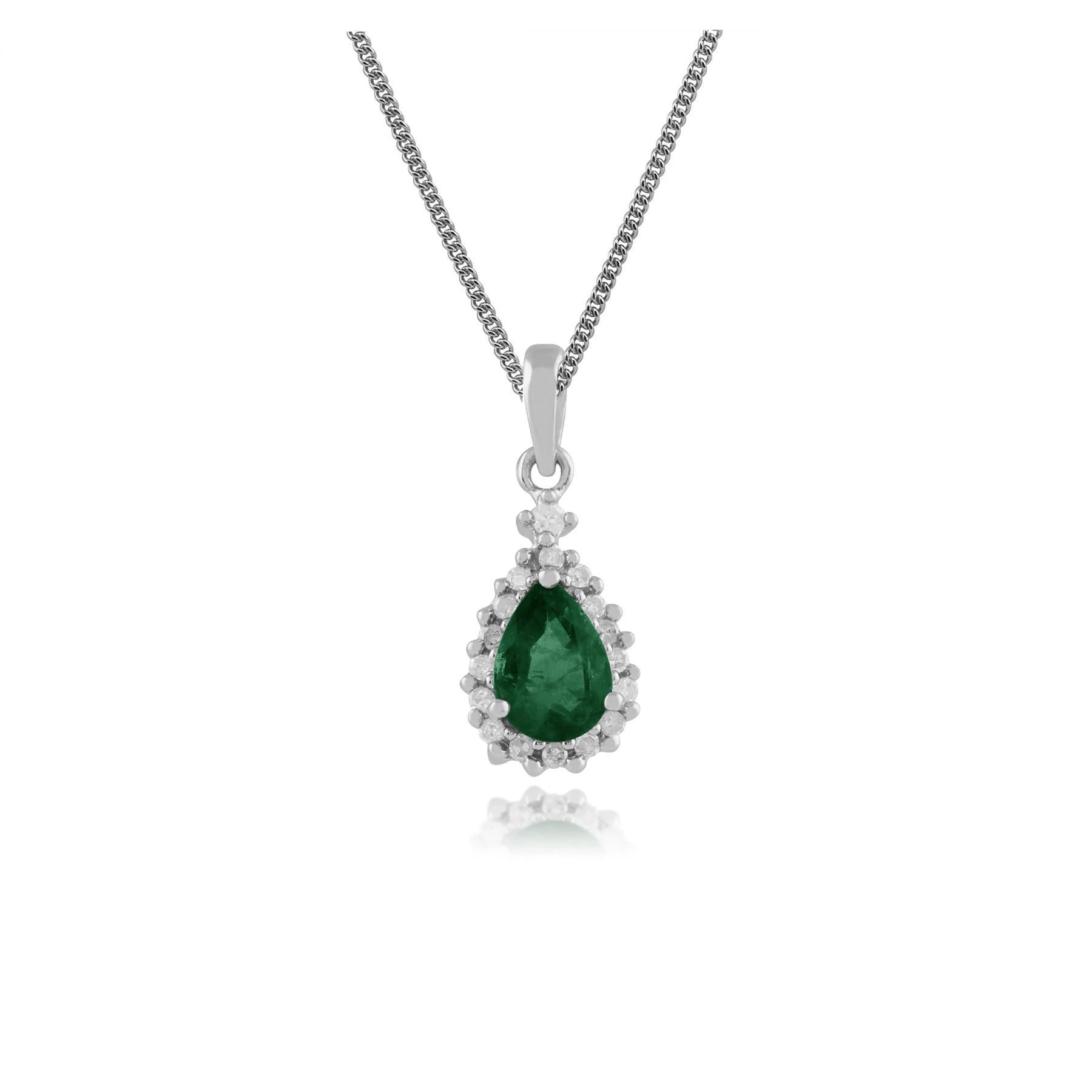 Classic Pear Emerald & Diamond Cluster Pendant in 9ct White Gold