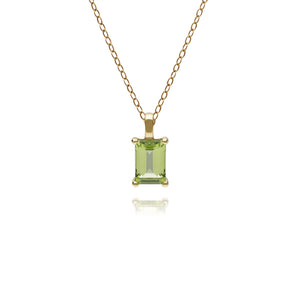 Classic Baguette Peridot Claw Set Pendant in 9ct Yellow Gold